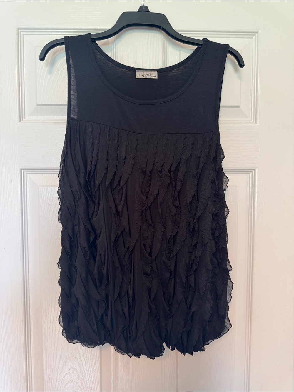 Vibe Black Ruffle Detail Sleeveless Tank